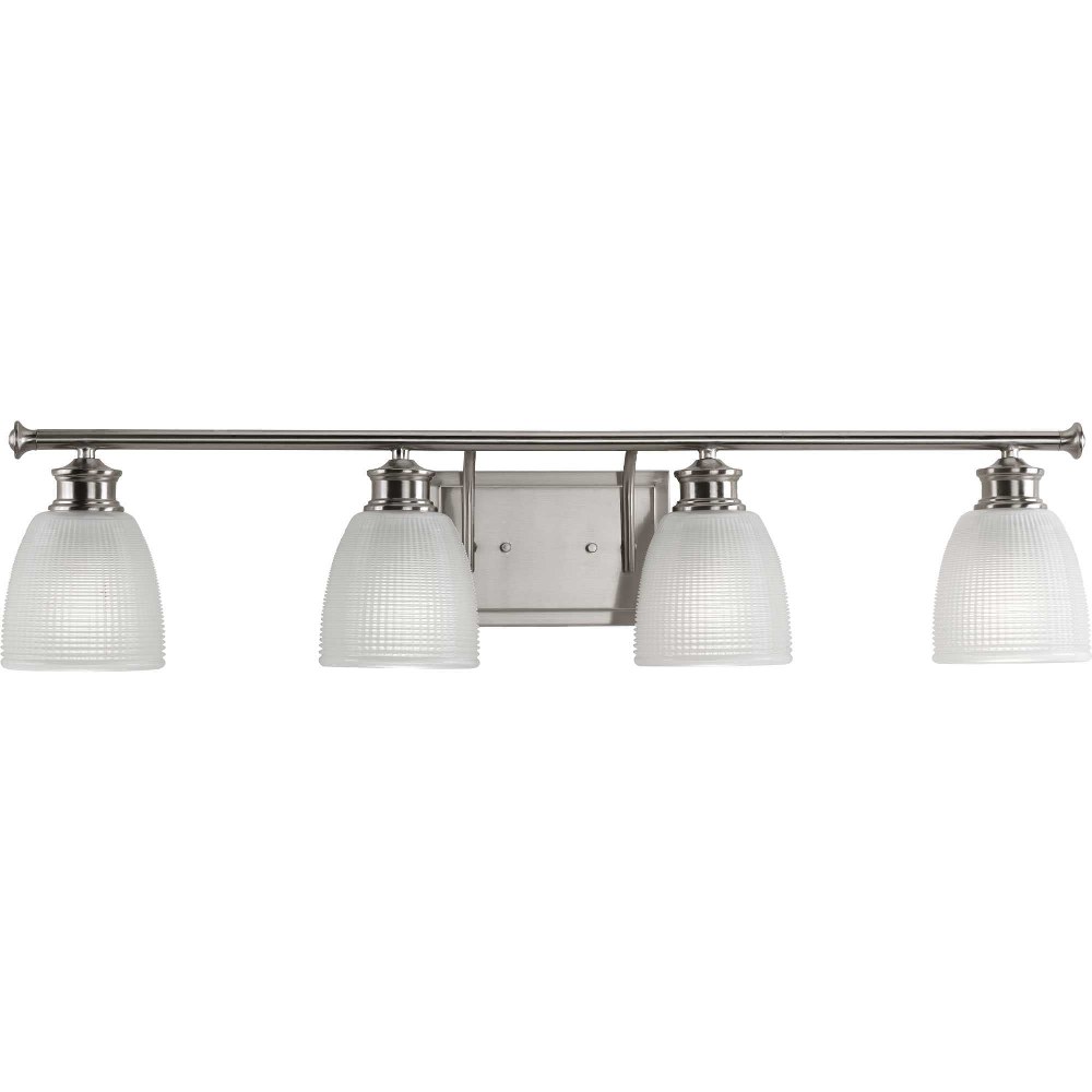 Progress Lighting-P2118-09-Lucky - 4 Light in Coastal style - 33.63 Inches wide by 7.63 Inches high   Brushed Nickel Finish with White Prismatic Glass