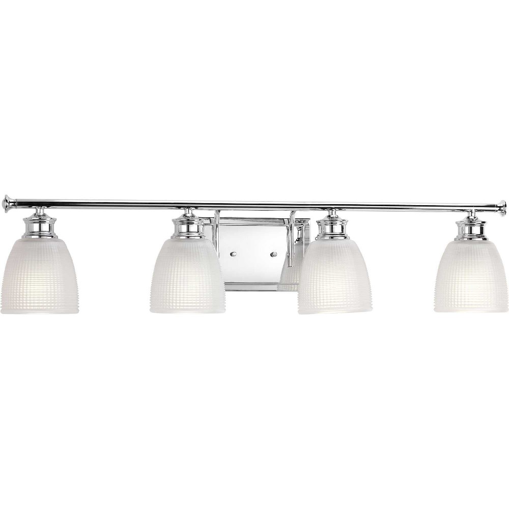 Progress Lighting-P2118-15-Lucky - 4 Light in Coastal style - 33.63 Inches wide by 7.63 Inches high   Polished Chrome Finish with White Prismatic Glass
