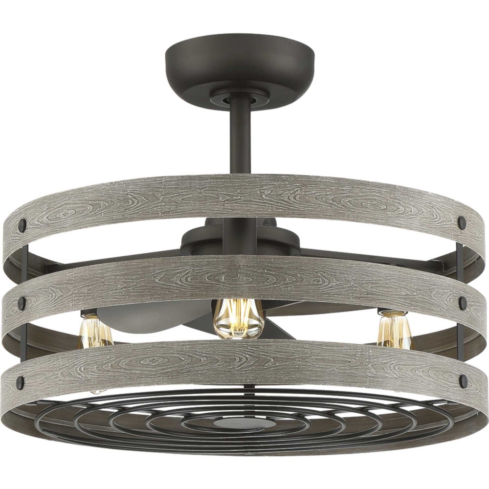 Progress Lighting-P250012-143-22-Gulliver - Wide - Ceiling Fan - 3 Light - Handheld Remote - Damp Rated in Modern style - 23.5 Inches wide by 18.13 Inches high Graphite  Graphite Finish with Graphite 