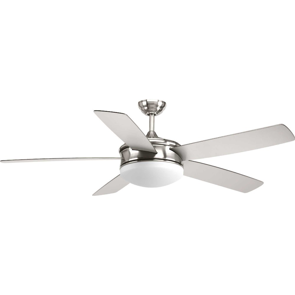 Progress Lighting-P2548-0930K-Fresno - Wide - Ceiling Fan - 1 Light - Handheld Remote in Modern style - 60 Inches wide by 17.25 Inches high Brushed Nickel  White Finish with White Blade Finish