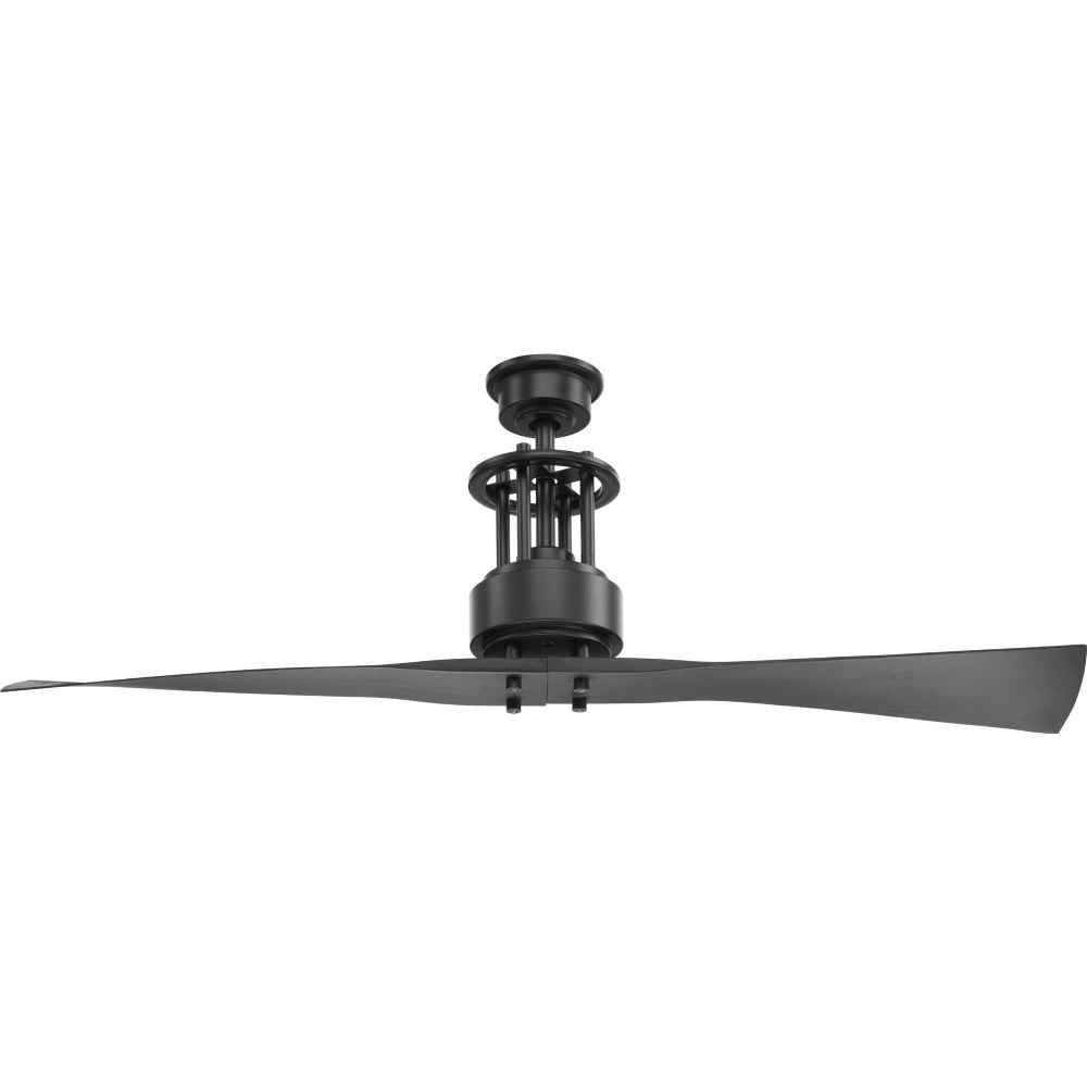 Progress Lighting-P2570-143-Spades - Wide - Ceiling Fan - Handheld Remote in Transitional and Modern style - 56 Inches wide by 18.13 Inches high Graphite  Polished Chrome Finish with Black Blade Finis