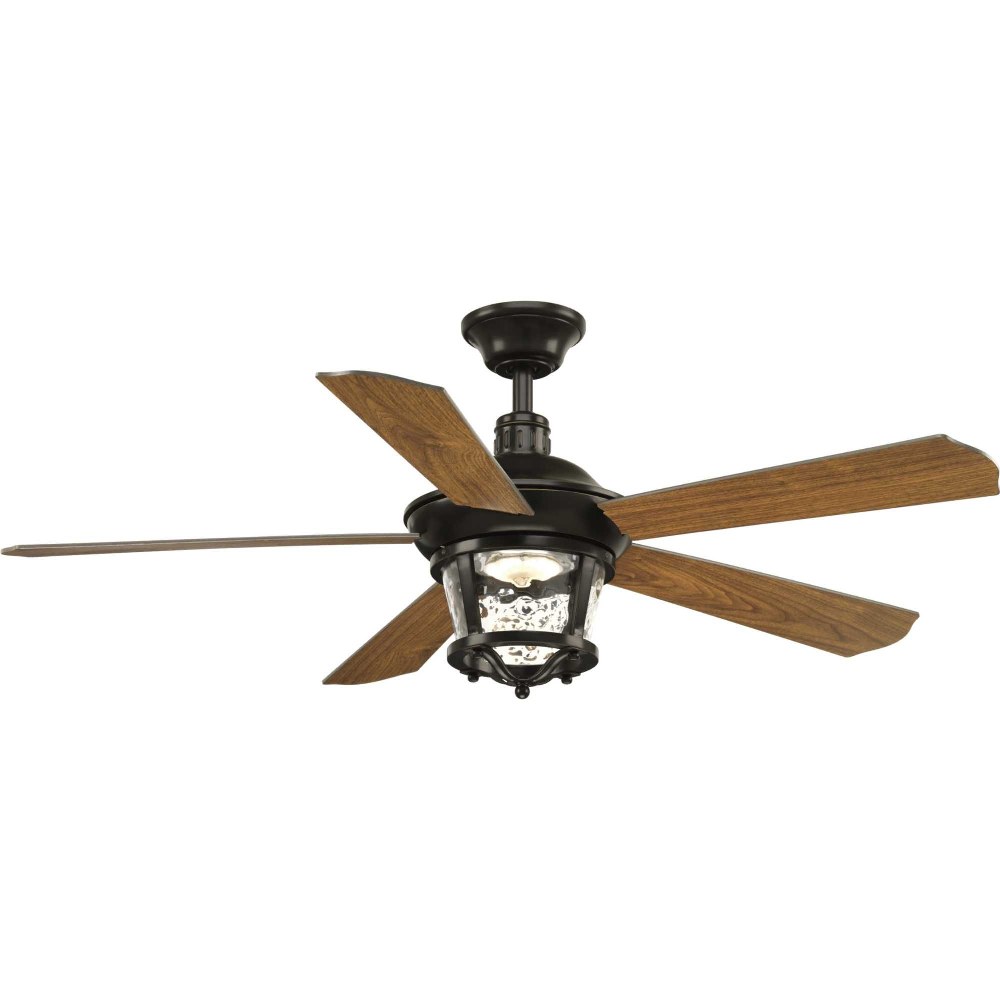 Progress Lighting-P2576-2030K-Smyrna - Wide - Ceiling Fan - 1 Light - Wall Control in New Traditional style - 52 Inches wide by 19.5 Inches high Antique Bronze  Forged Black Finish with Toasted Oak Bl