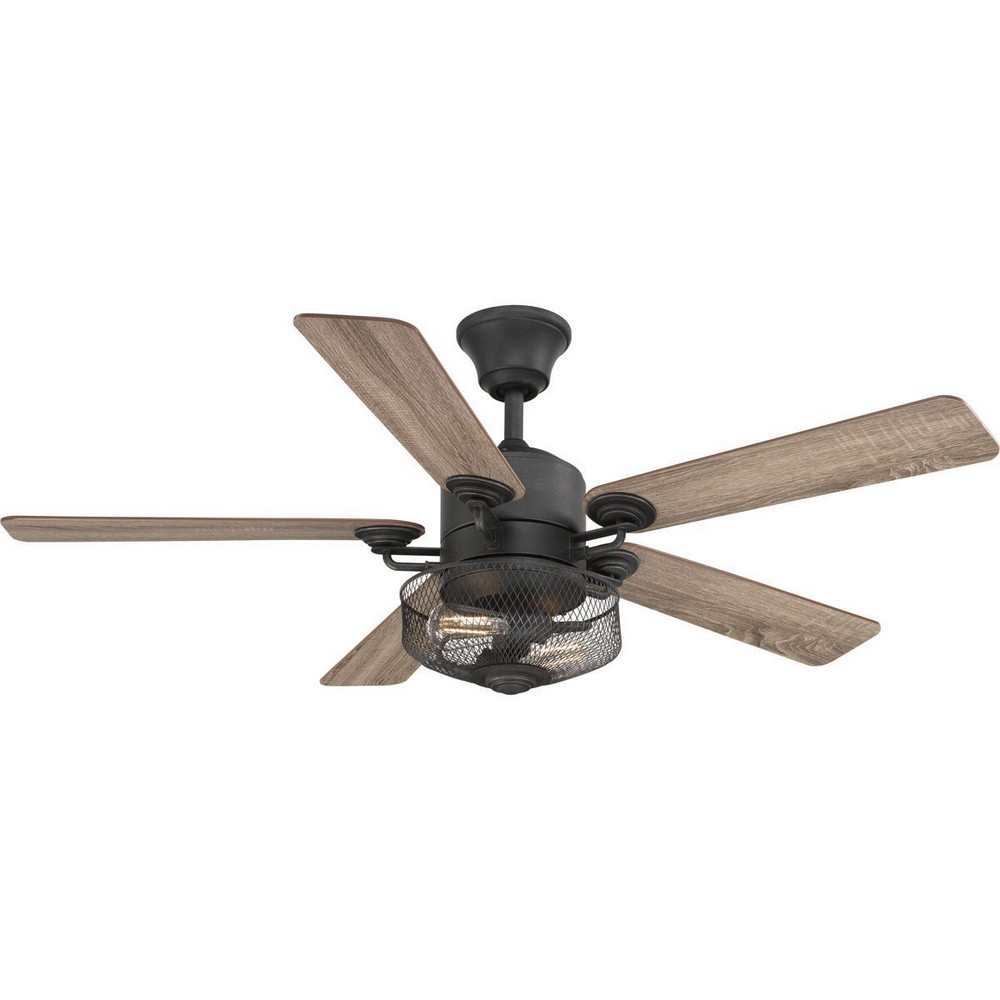 Progress Lighting-P2584-71-Greer - Wide - Ceiling Fan - 2 Light - Handheld Remote in Transitional style - 54 Inches wide by 20 Inches high Gilded Iron  Gilded Iron Finish with Toasted Oak/Driftwood Bl