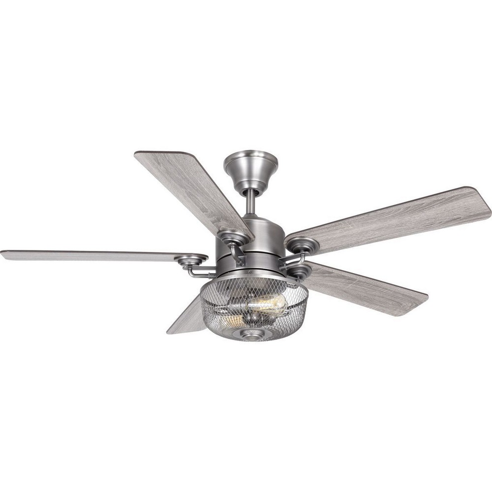 Progress Lighting-P2584-81-Greer - Wide - Ceiling Fan - 2 Light - Handheld Remote in Transitional style - 54 Inches wide by 20 Inches high Antique Nickel  Gilded Iron Finish with Toasted Oak/Driftwood