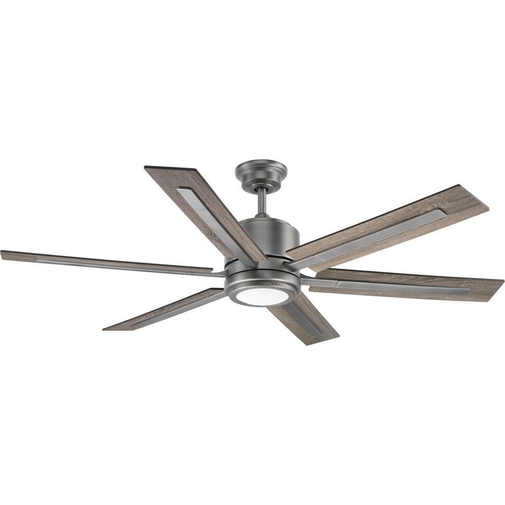 Progress Lighting-P2586-8130K-Glandon - Wide - Ceiling Fan - 1 Light - Handheld Remote in Transitional style - 60 Inches wide by 17.13 Inches high Antique Nickel  Gilded Iron Finish with Toasted Oak/D