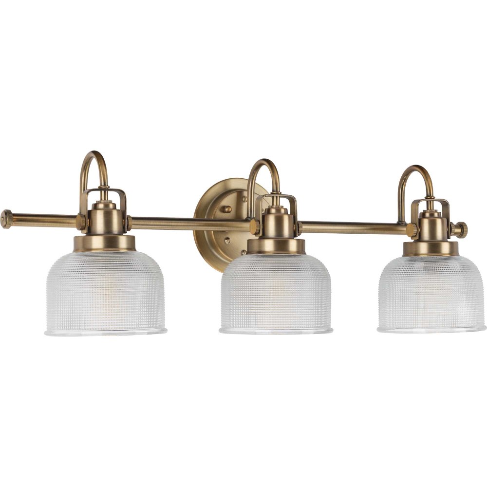 Progress Lighting-P2992-163-Archie - 3 Light in Coastal style - 26.25 Inches wide by 8.75 Inches high Vintage Brass  Chrome Finish with Clear Prismatic Glass