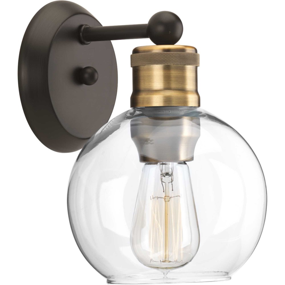 Progress Lighting-P300049-020-Hansford - 1 Light - Sphere Shade in Coastal style - 6.5 Inches wide by 9.5 Inches high Antique Bronze  Polished Nickel Finish with Clear Glass