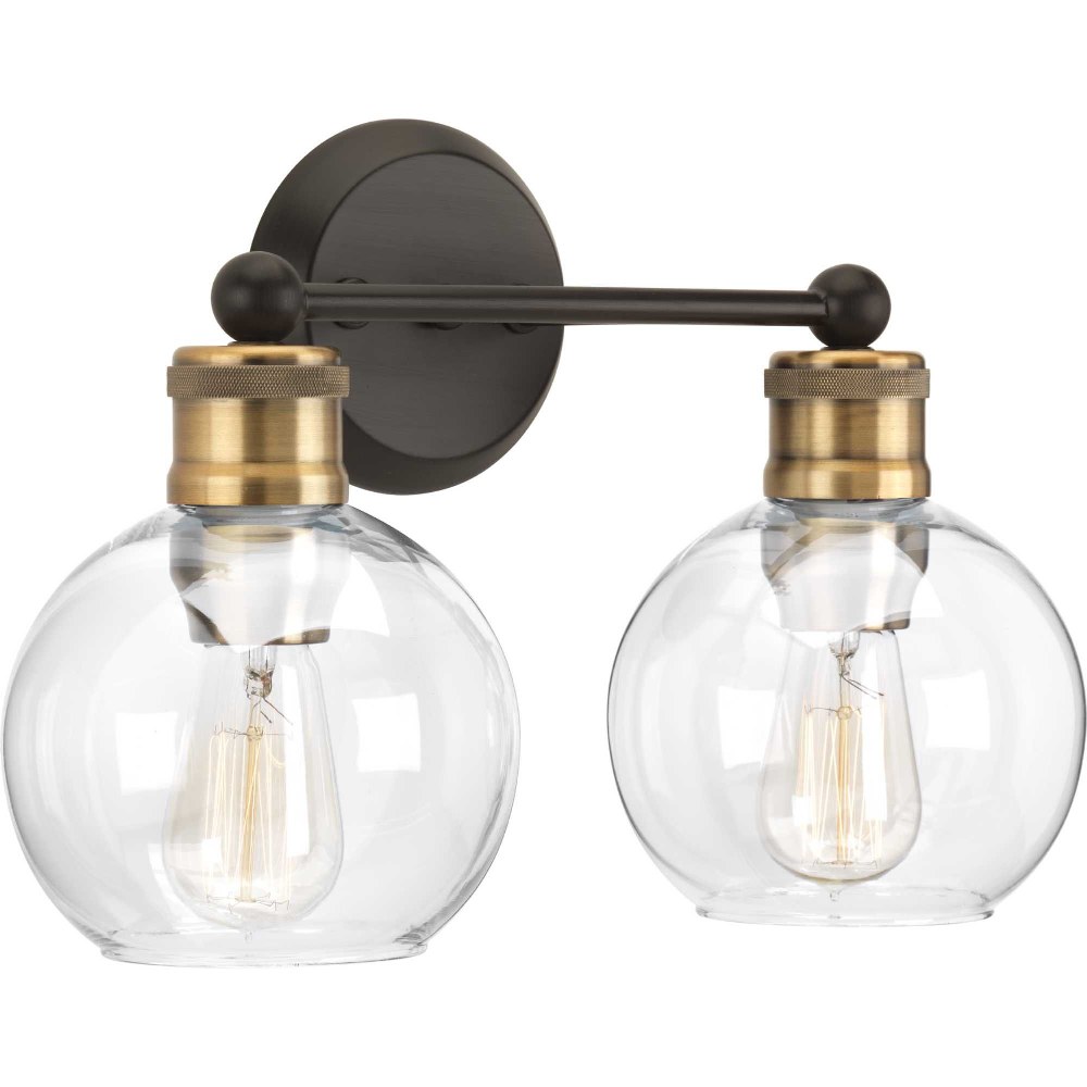 Progress Lighting-P300050-020-Hansford - 2 Light - Sphere Shade in Coastal style - 15.5 Inches wide by 10.88 Inches high Antique Bronze  Polished Nickel Finish with Clear Glass