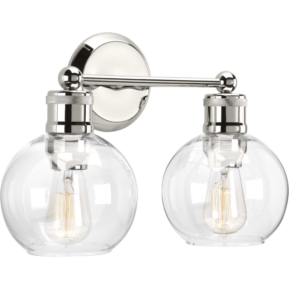 Progress Lighting-P300050-104-Hansford - 2 Light - Sphere Shade in Coastal style - 15.5 Inches wide by 10.88 Inches high Polished Nickel  Polished Nickel Finish with Clear Glass