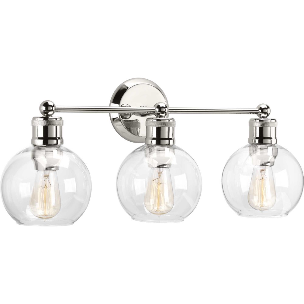 Progress Lighting-P300051-104-Hansford - 3 Light - Sphere Shade in Coastal style - 24.5 Inches wide by 10.88 Inches high Polished Nickel  Polished Nickel Finish with Clear Glass