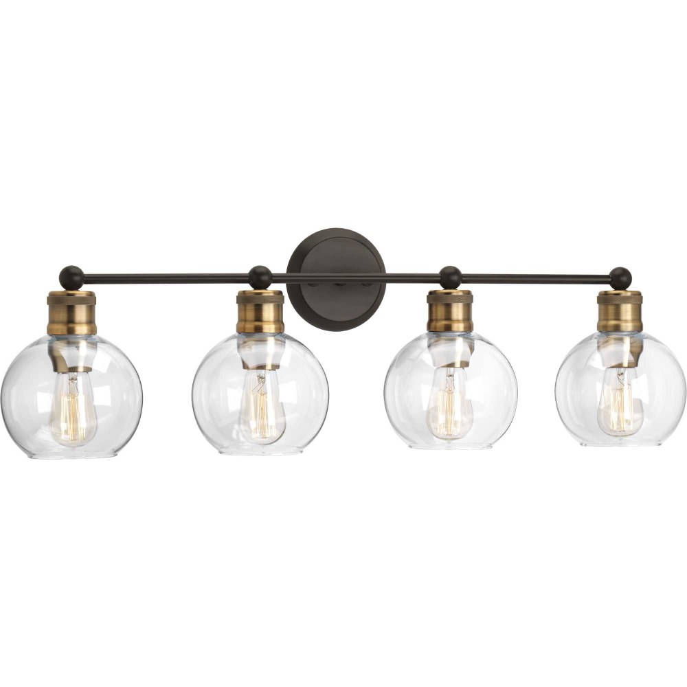 Progress Lighting-P300052-020-Hansford - 4 Light - Sphere Shade in Coastal style - 33.5 Inches wide by 10.88 Inches high Antique Bronze  Polished Nickel Finish with Clear Glass