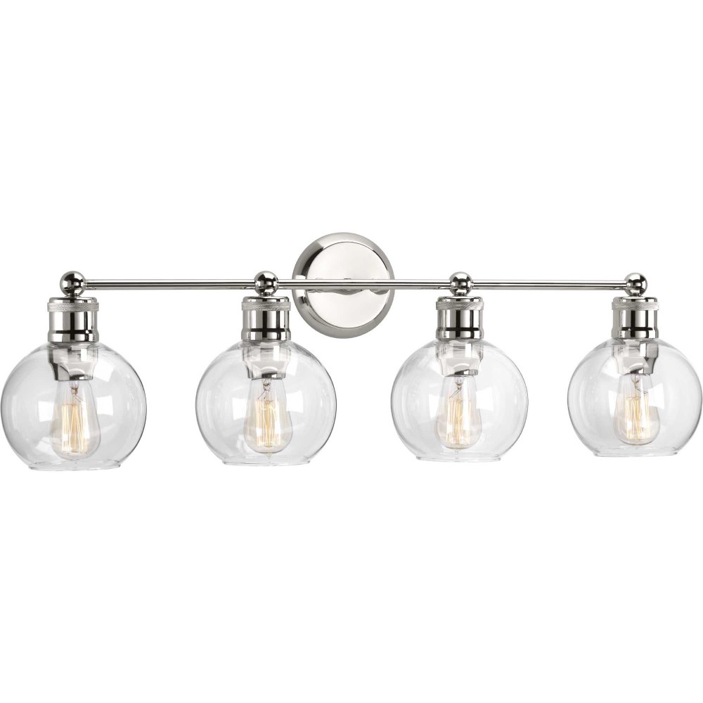 Progress Lighting-P300052-104-Hansford - 4 Light - Sphere Shade in Coastal style - 33.5 Inches wide by 10.88 Inches high Polished Nickel  Polished Nickel Finish with Clear Glass