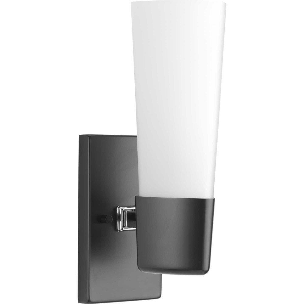 Progress Lighting-P300061-031-Zura - 1 Light - Triangular Shade in Modern style - 4.5 Inches wide by 13.75 Inches high Black  Black Finish with Etched Opal Glass