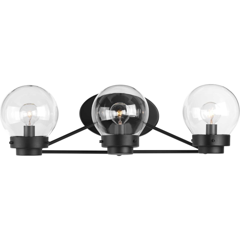 Progress Lighting-P300114-031-Spatial - 3 Light - Globe Shade in Bohemian and Modern style - 22 Inches wide by 6.5 Inches high   Black Finish with Clear Glass