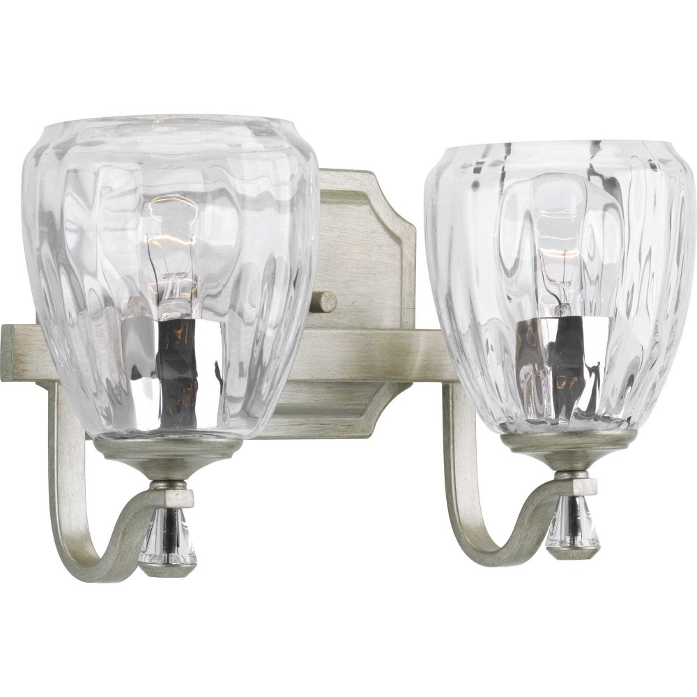 Progress Lighting-P300117-134-Anjoux - 2 Light in Luxe and New Traditional and Transitional style - 14 Inches wide by 7.5 Inches high Silver Ridge  Silver Ridge Finish with Clear Water Glass