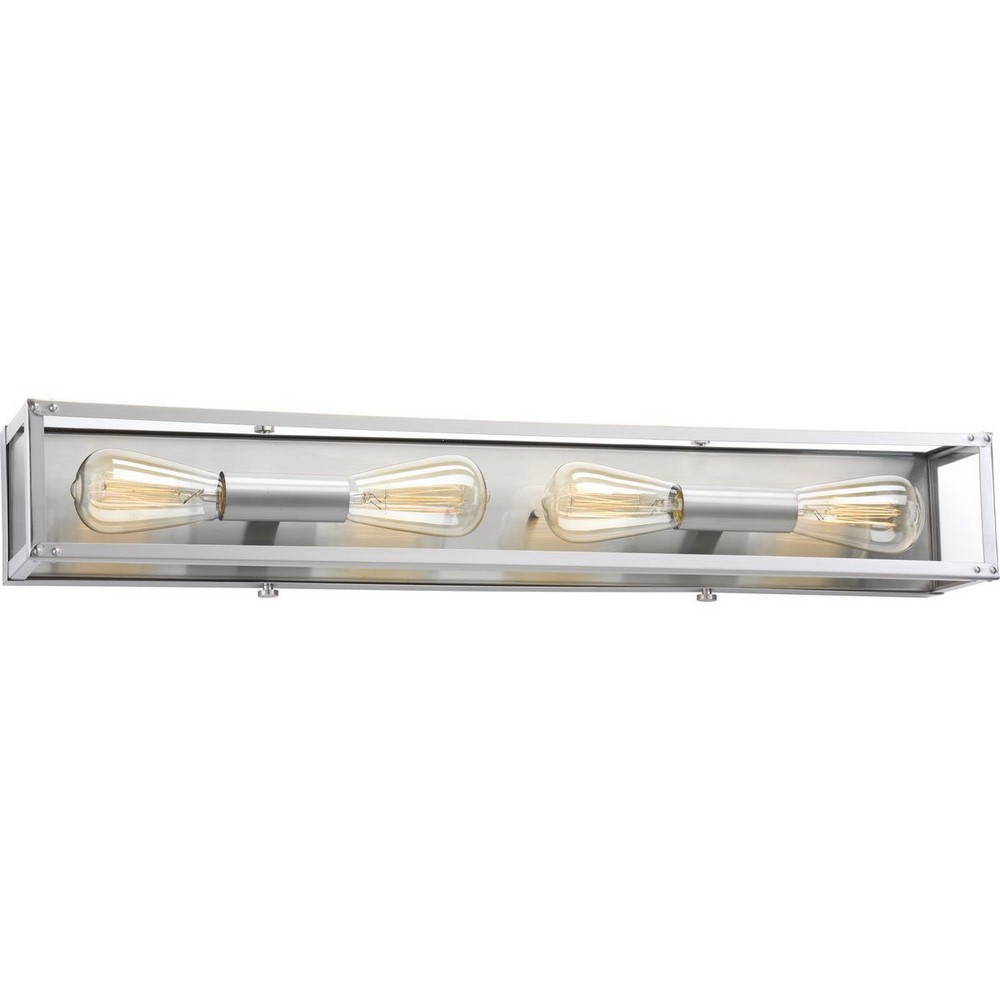 Progress Lighting-P300136-135-Union Square - 4 Light in Coastal style - 30 Inches wide by 4.5 Inches high   Stainless Steel Finish with Clear Glass