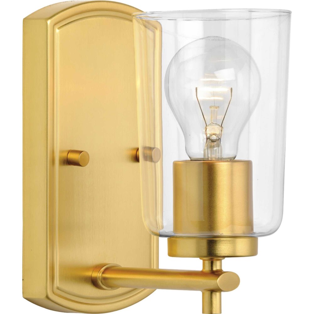 Progress Lighting-P300154-012-Adley - 1 Light - Cylinder Shade in New Traditional and Transitional and Traditional style - 4.5 Inches wide by 7.75 Inches high Satin Brass  Brushed Nickel Finish with C