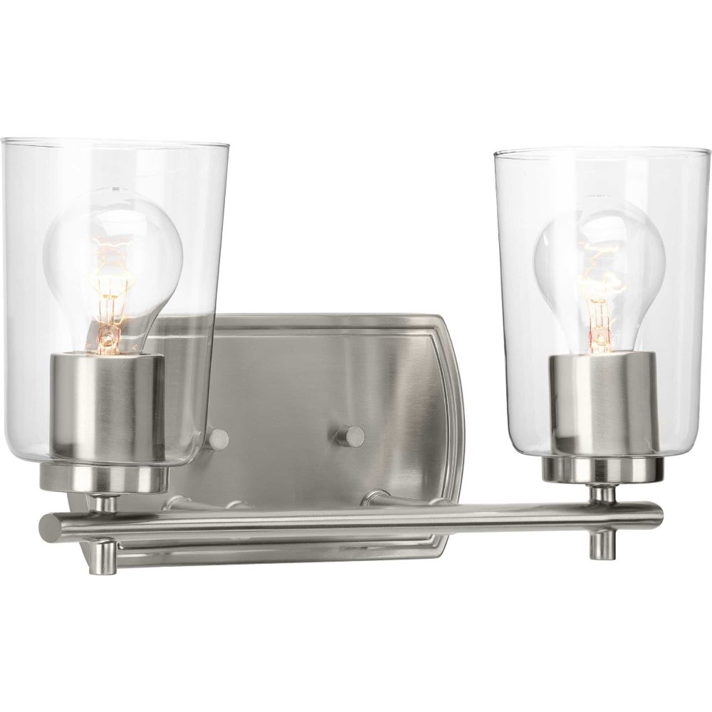 Progress Lighting-P300155-009-Adley - 2 Light - Cylinder Shade in New Traditional and Transitional and Traditional style - 13.88 Inches wide by 7.63 Inches high Brushed Nickel  Brushed Nickel Finish w