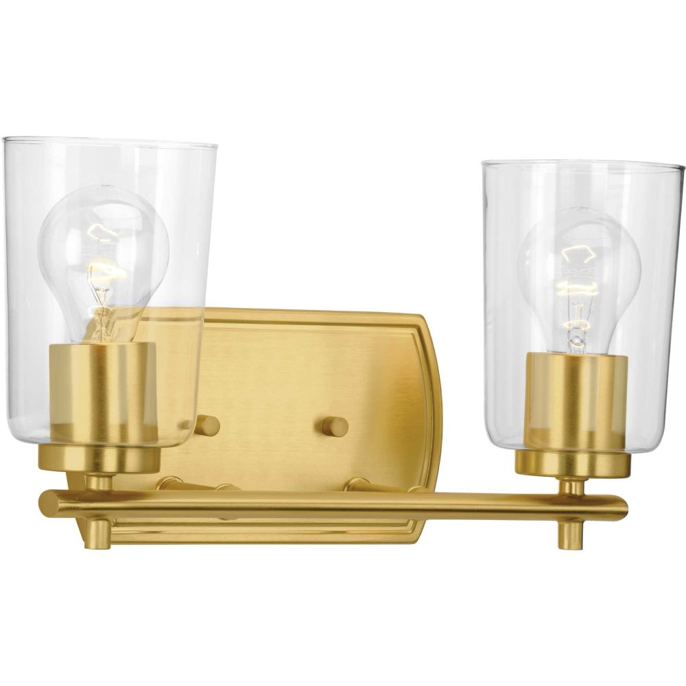 Progress Lighting-P300155-012-Adley - 2 Light - Cylinder Shade in New Traditional and Transitional and Traditional style - 13.88 Inches wide by 7.63 Inches high Satin Brass  Brushed Nickel Finish with