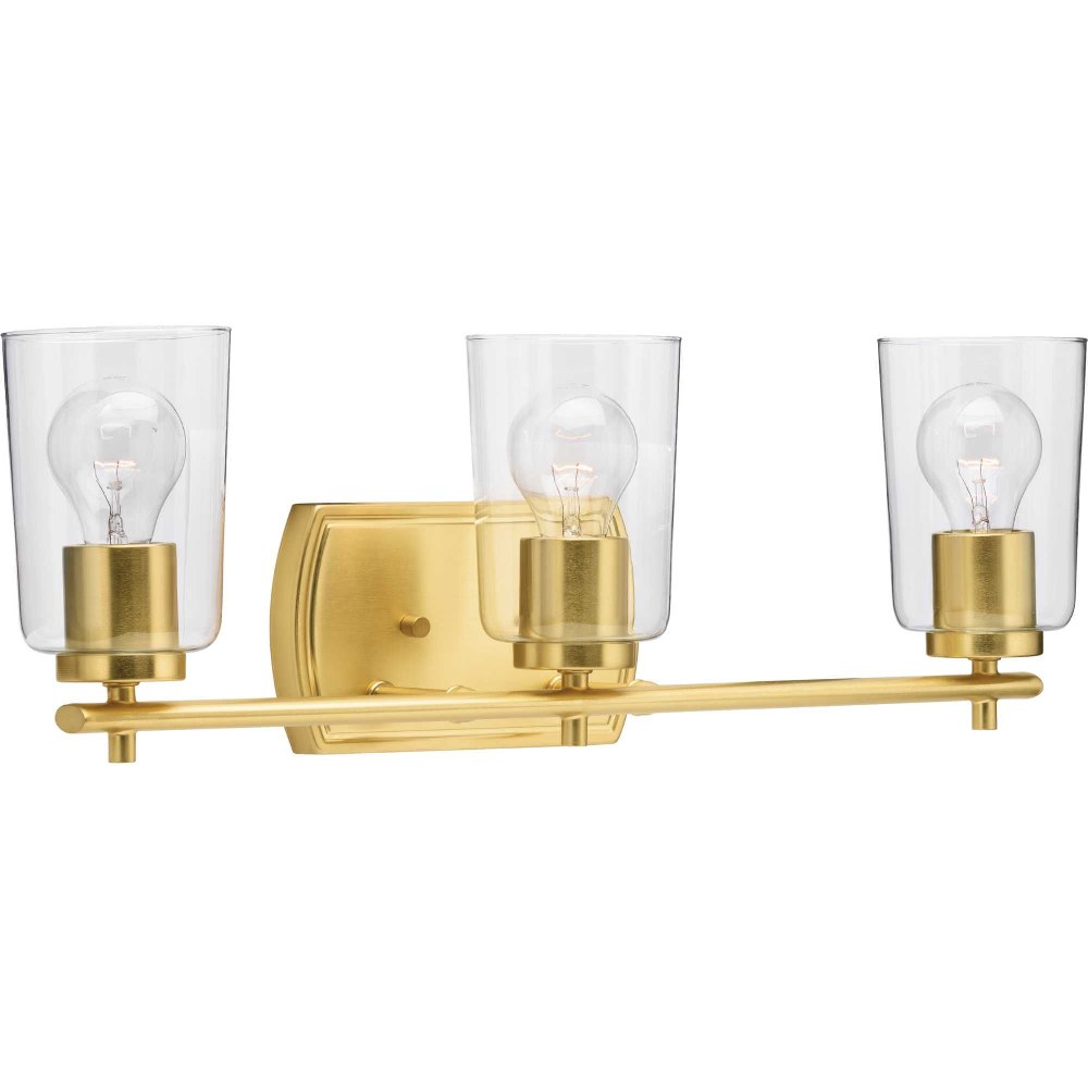 Progress Lighting-P300156-012-Adley - 3 Light - Cylinder Shade in New Traditional and Transitional and Traditional style - 23 Inches wide by 7.63 Inches high Satin Brass  Brushed Nickel Finish with Cl