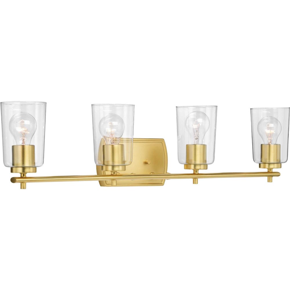 Progress Lighting-P300157-012-Adley - 4 Light - Cylinder Shade in New Traditional and Transitional and Traditional style - 32 Inches wide by 7.63 Inches high Satin Brass  Brushed Nickel Finish with Cl