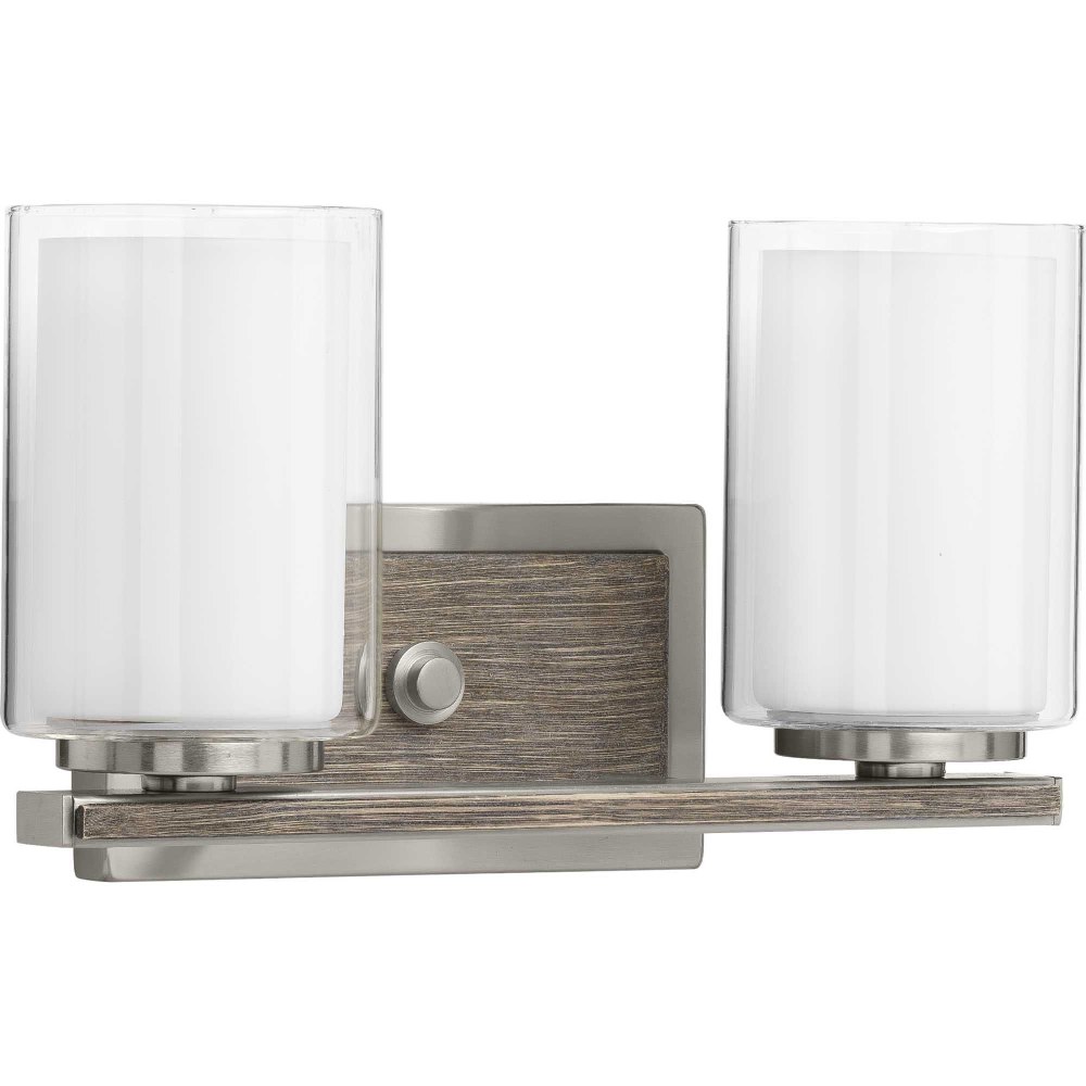 Progress Lighting-P300216-009-Mast - 2 Light - Cylinder Shade in Coastal style - 13.88 Inches wide by 7.63 Inches high Brushed Nickel  Brushed Nickel Finish with Clear/Etched White Glass