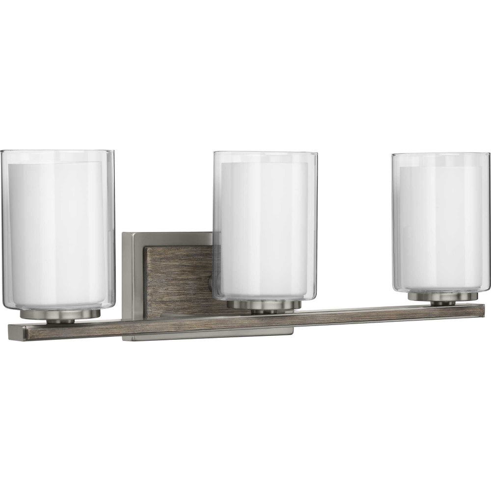 Progress Lighting-P300217-009-Mast - 3 Light - Cylinder Shade in Coastal style - 24 Inches wide by 7.75 Inches high Brushed Nickel  Brushed Nickel Finish with Clear/Etched White Glass