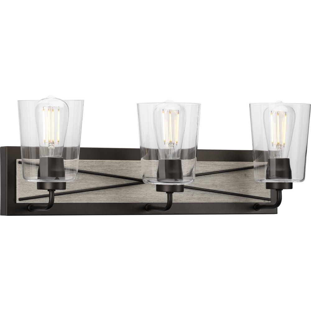 Progress Lighting-P300231-143-Briarwood - 3 Light - Cylinder Shade in Coastal style - 24.75 Inches wide by 8.25 Inches high Graphite  Antique Bronze Finish with Rich Oak Accents and Clear Glass