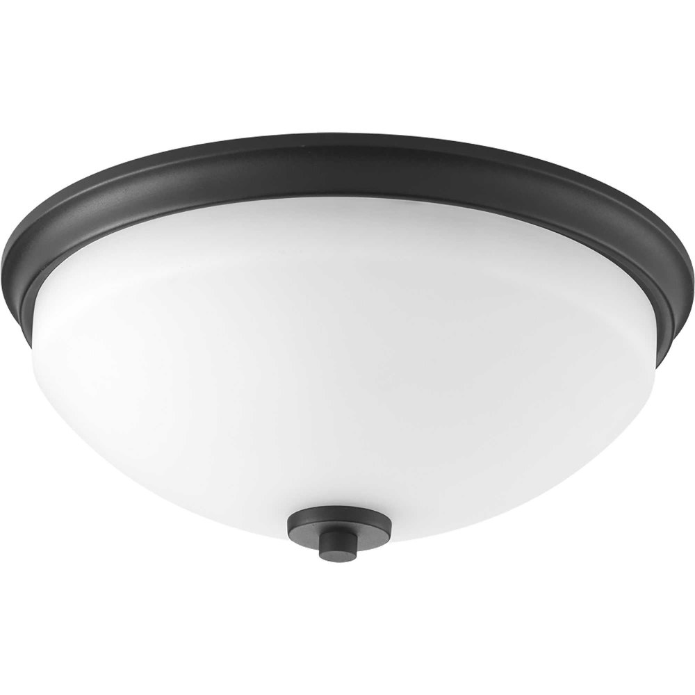 Progress Lighting-P3423-31-Replay - 5.75 Inch Height - Close-to-Ceiling Light - 2 Light - Bowl Shade - Line Voltage - Damp Rated Black  Black Finish with Etched Painted White Glass