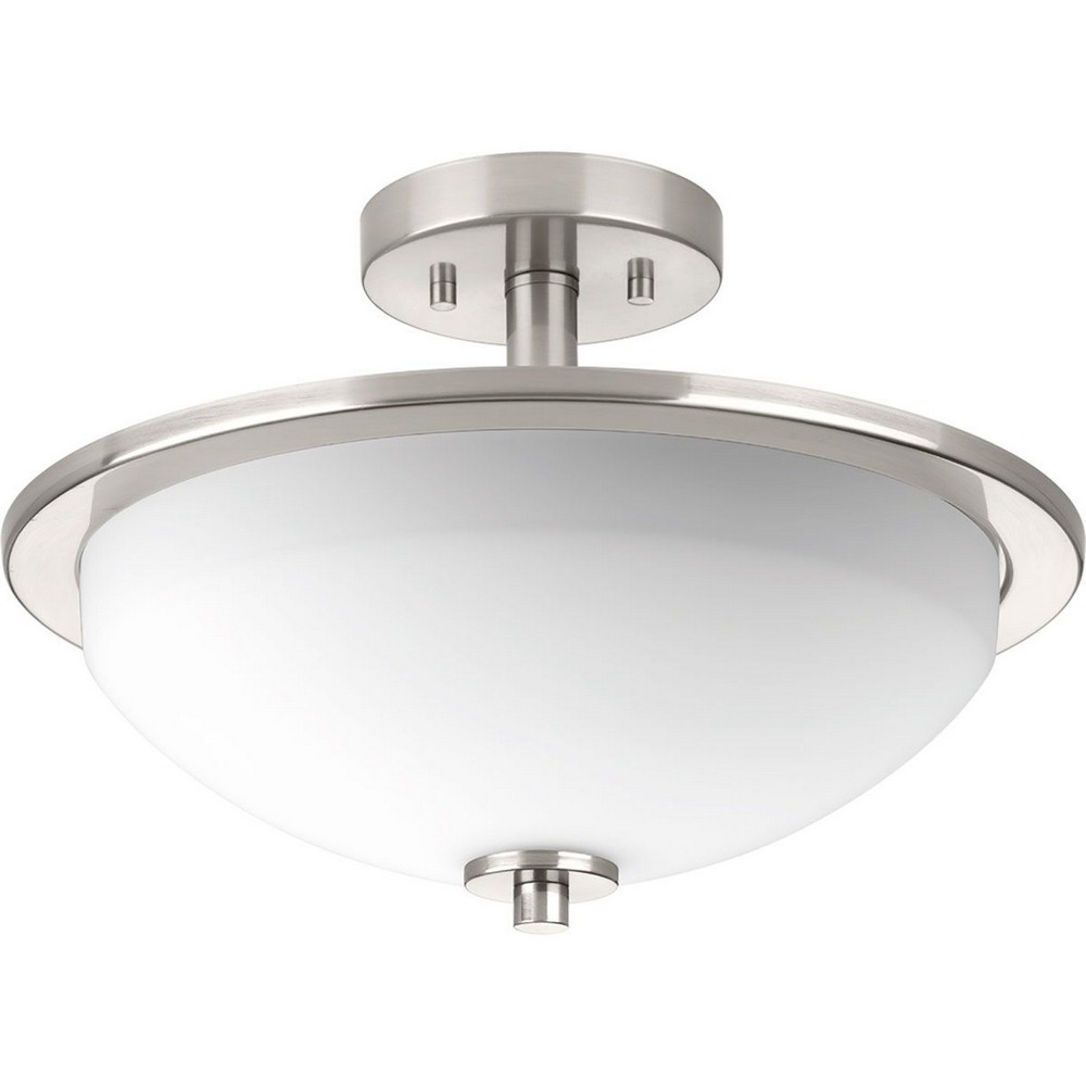 Progress Lighting-P3424-09-Replay - 10 Inch Height - Close-to-Ceiling Light - 2 Light - Bowl Shade - Line Voltage Brushed Nickel  Black Finish with Etched Painted White Glass