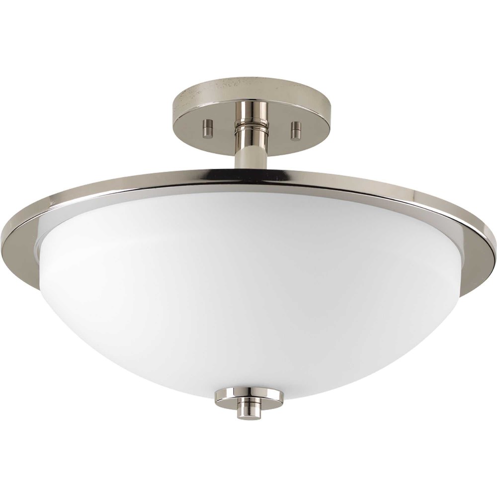 Progress Lighting-P3424-104-Replay - 10 Inch Height - Close-to-Ceiling Light - 2 Light - Bowl Shade - Line Voltage Polished Nickel  Black Finish with Etched Painted White Glass