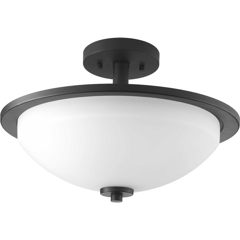 Progress Lighting-P3424-31-Replay - 10 Inch Height - Close-to-Ceiling Light - 2 Light - Bowl Shade - Line Voltage Black  Black Finish with Etched Painted White Glass