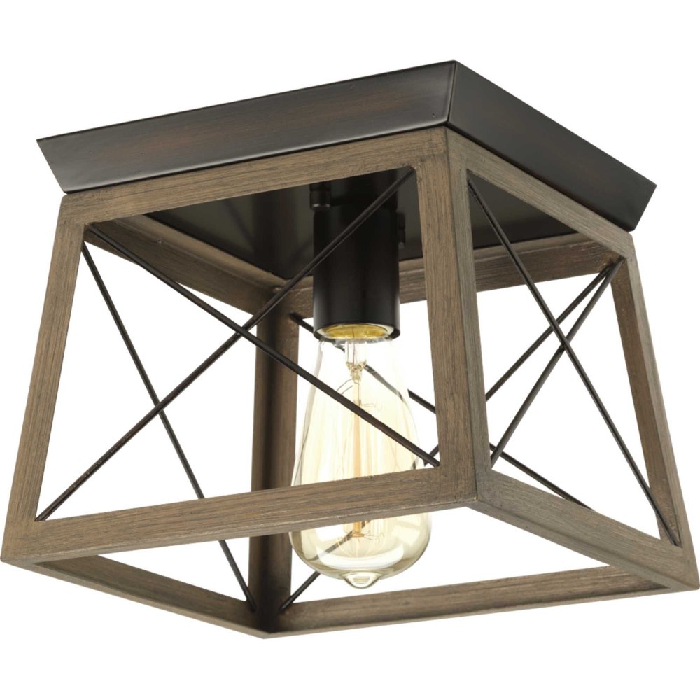 Progress Lighting-P350022-020-Briarwood - 1 Light Flush Mount Antique Bronze  Graphite Finish with Whitewashed Frame Finish