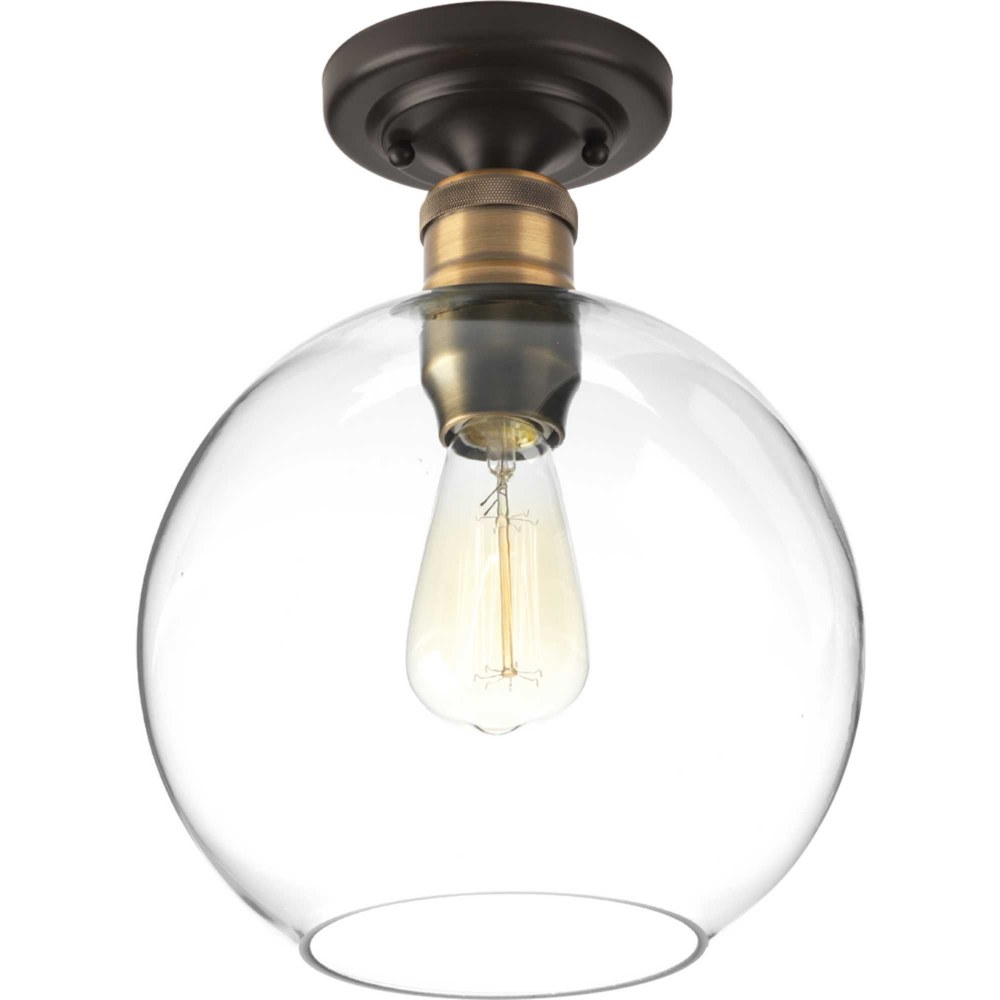 Progress Lighting-P350046-020-Hansford - Close-to-Ceiling Light - 1 Light - Sphere Shade in Coastal style - 10 Inches wide by 12.63 Inches high Antique Bronze  Polished Nickel Finish with Clear Glass