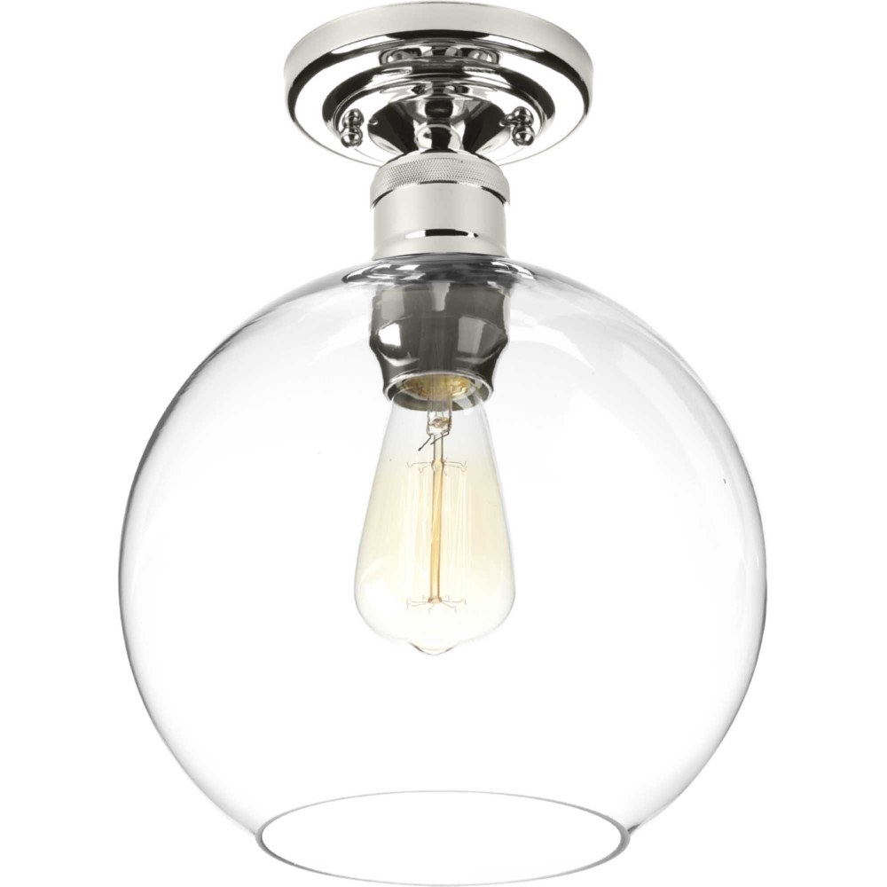 Progress Lighting-P350046-104-Hansford - Close-to-Ceiling Light - 1 Light - Sphere Shade in Coastal style - 10 Inches wide by 12.63 Inches high Polished Nickel  Polished Nickel Finish with Clear Glass