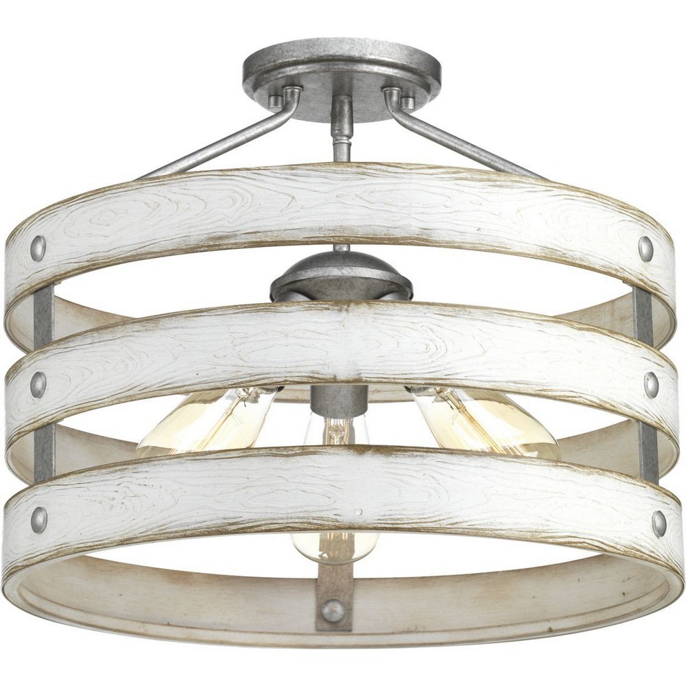 Progress Lighting-P350049-141-Gulliver - Close-to-Ceiling Light - 3 Light in Coastal style - 17 Inches wide by 13.5 Inches high Galvanized  Graphite Finish