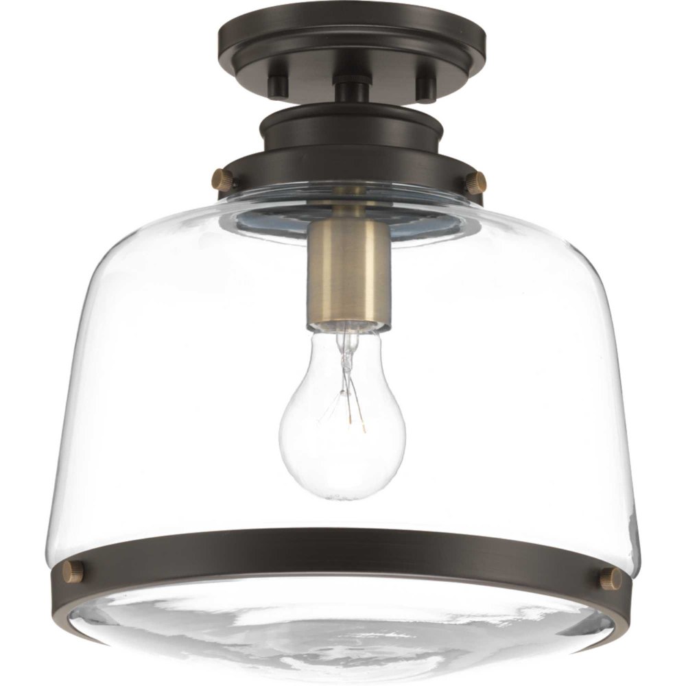 Progress Lighting-P350074-020-Judson - Close-to-Ceiling Light - 1 Light in Farmhouse style - 11 Inches wide by 12 Inches high Antique Bronze  Polished Nickel Finish with Clear Glass