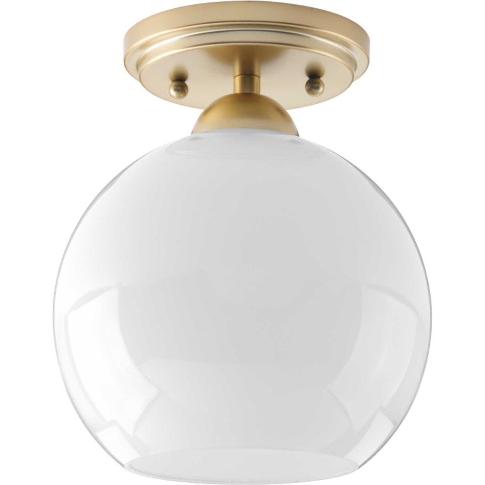 Progress Lighting-P350075-078-Carisa - Close-to-Ceiling Light - 1 Light in Mid-Century Modern style - 7.38 Inches wide by 8.75 Inches high Vintage Gold  Vintage Gold Finish with Opal Glass