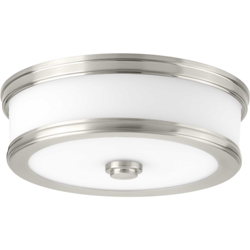 Progress Lighting-P350085-009-30-Bezel LED - Close-to-Ceiling Light - 1 Light in Modern style - 10.5 Inches wide by 3.5 Inches high Brushed Nickel  Antique Bronze Finish with Etched white Glass