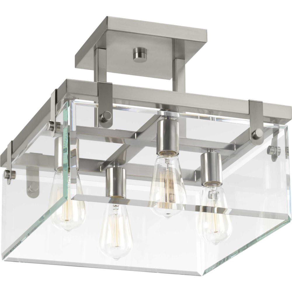 Progress Lighting-P350090-009-Glayse - Close-to-Ceiling Light - 4 Light - Beveled Shade in Luxe and Modern style - 16.75 Inches wide by 14 Inches high Brushed Nickel  Antique Bronze Finish with Clear 