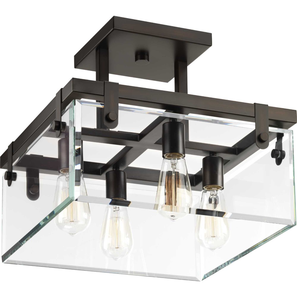 Progress Lighting-P350090-020-Glayse - Close-to-Ceiling Light - 4 Light - Beveled Shade in Luxe and Modern style - 16.75 Inches wide by 14 Inches high Antique Bronze  Antique Bronze Finish with Clear 