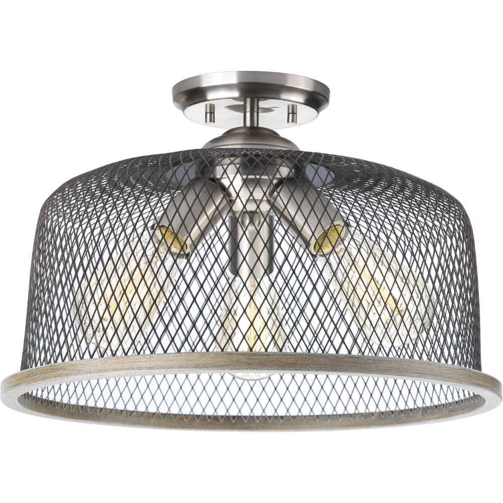 Progress Lighting-P350091-009-Tilley - Close-to-Ceiling Light - 3 Light in Coastal style - 16 Inches wide by 10.25 Inches high Brushed Nickel  Antique Bronze Finish