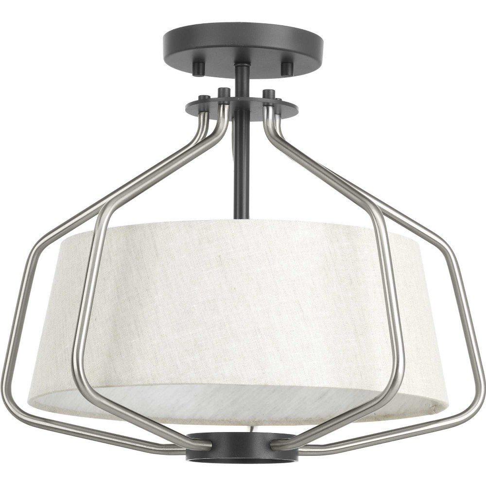 Progress Lighting-P350102-009-Hangar - Close-to-Ceiling Light - 2 Light - Drum Shade in Farmhouse style - 16 Inches wide by 13.25 Inches high Brushed Nickel  Antique Bronze Finish