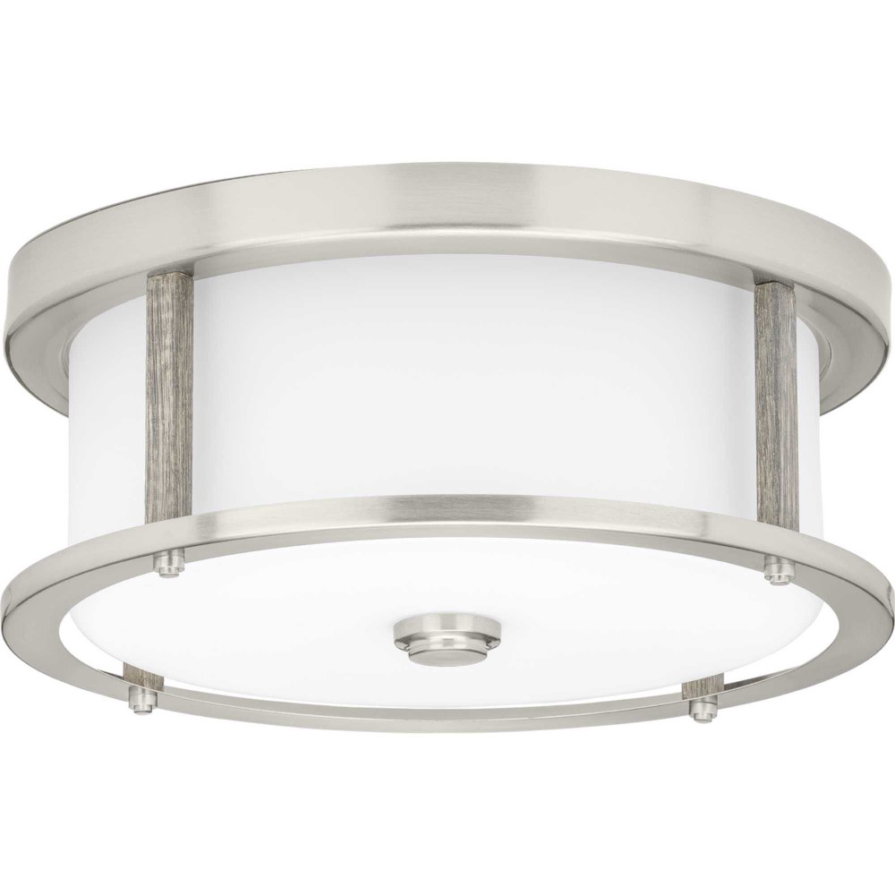 Progress Lighting-P350144-009-Mast - Close-to-Ceiling Light - 2 Light - Round Shade in Coastal style - 13 Inches wide by 5.25 Inches high Brushed Nickel  Brushed Nickel Finish with Clear/Etched White 