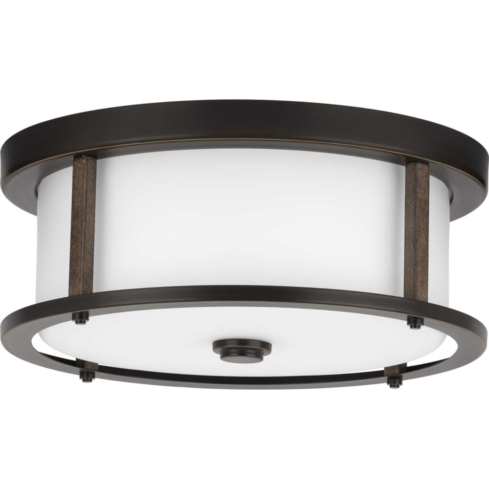 Progress Lighting-P350144-020-Mast - Close-to-Ceiling Light - 2 Light - Round Shade in Coastal style - 13 Inches wide by 5.25 Inches high Antique Bronze  Brushed Nickel Finish with Clear/Etched White 