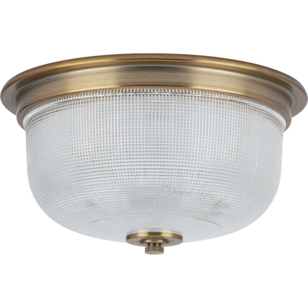 Progress Lighting-P3740-163-Archie - 6.25 Inch Height - Close-to-Ceiling Light - 2 Light - Bowl Shade - Line Voltage - Damp Rated Vintage Brass  Antique Nickel Finish with Clear Prismatic Glass