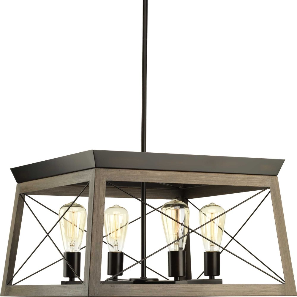 Progress Lighting-P400047-020-Briarwood - 4 Light Chandelier In Farmhouse Style-12 Inches Tall and 20 Inches Wide Antique Bronze  Graphite Finish with Whitewashed Frame Finish