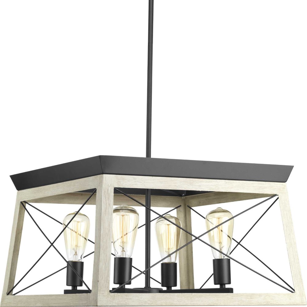 Progress Lighting-P400047-143-Briarwood - 4 Light Chandelier In Farmhouse Style-12 Inches Tall and 20 Inches Wide Graphite  Graphite Finish with Whitewashed Frame Finish