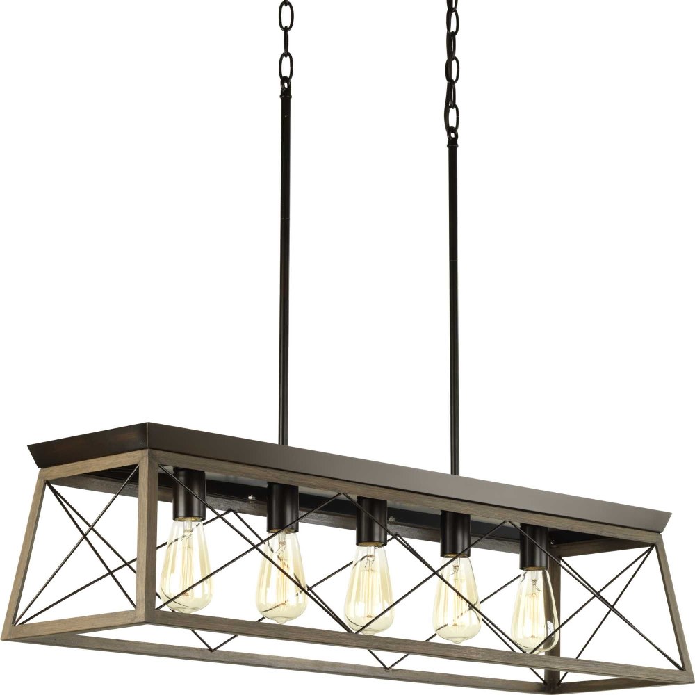 Progress Lighting-P400048-020-Briarwood - 5 Light Linear Chandelier in Coastal style - 38 Inches wide by 9 Inches high Antique Bronze  Graphite Finish with Whitewashed Frame Finish