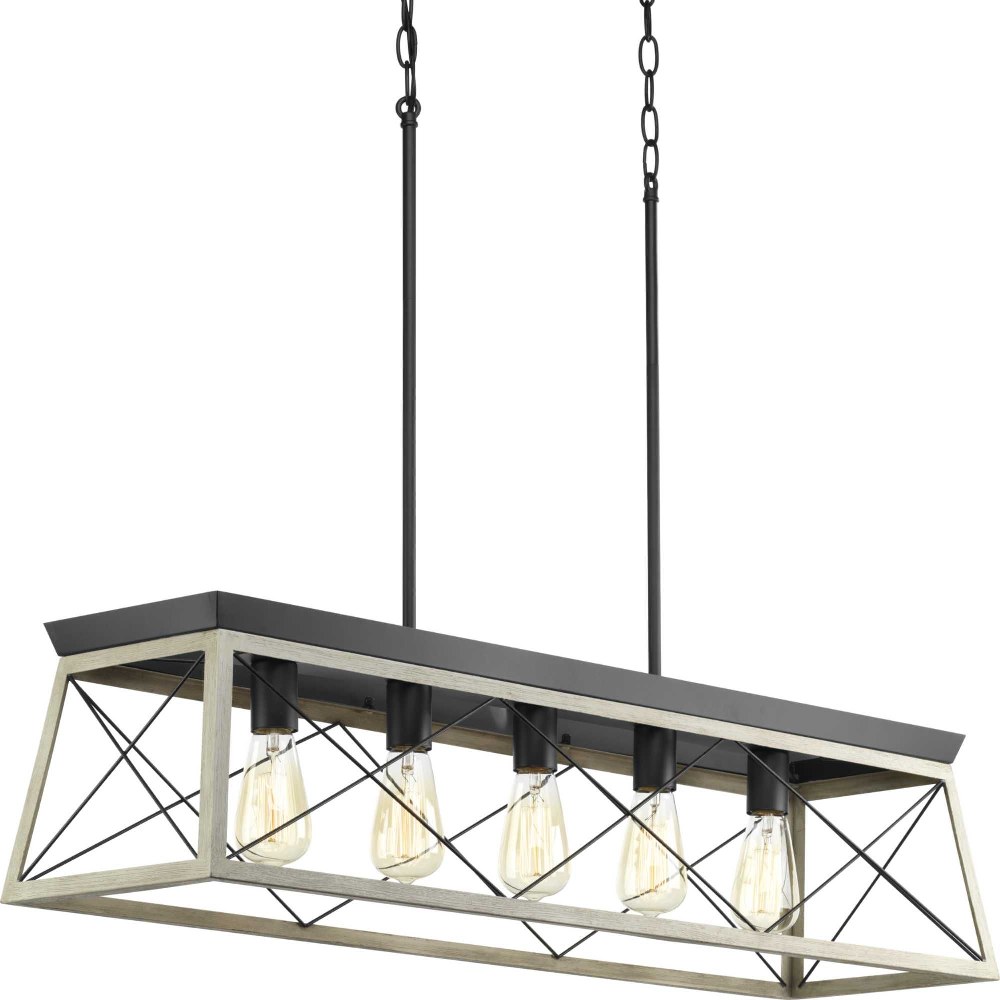 Progress Lighting-P400048-143-Briarwood - 5 Light Linear Chandelier in Coastal style - 38 Inches wide by 9 Inches high Graphite  Graphite Finish with Whitewashed Frame Finish